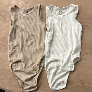 H&M Kids Ribbed Bodysuit Set - Cream and White